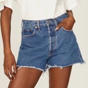 Re/Done Hi-rise Raw Hem Rigid Denim Button-fly Shorts Coastal Cowgirl Women's 30